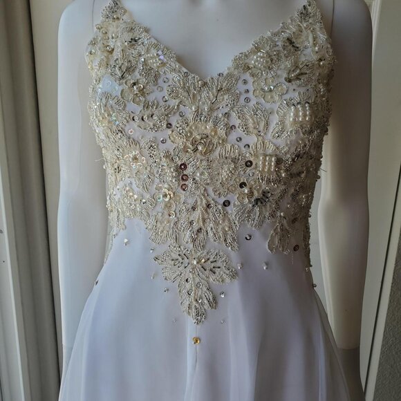 Antonio Miami Vintage 90s Beaded White Sleeveless A Line Midi Dress - Picture 8 of 8